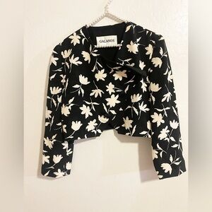 Galanos Floral Cropped Blazer Jacket Asymmetrical Buttons
